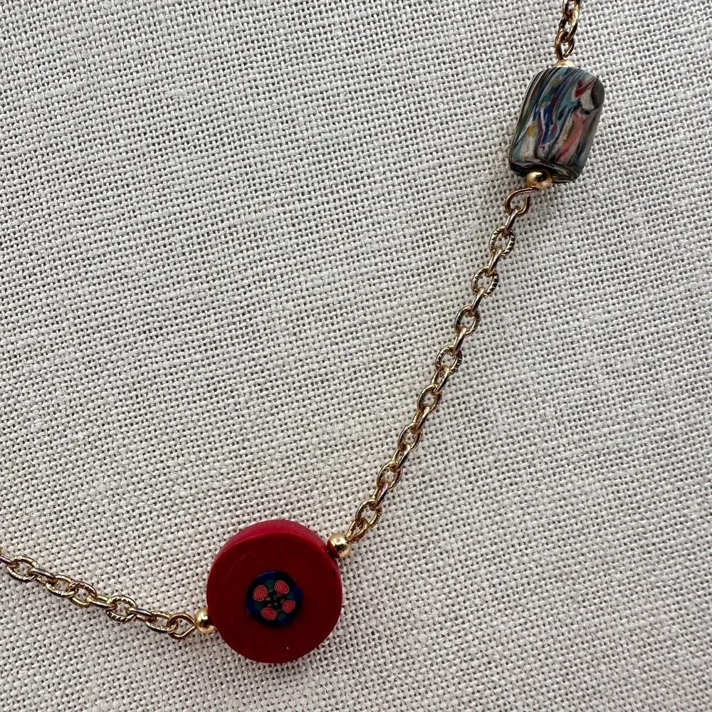 Vintage Y2K Beaded Gold Tone Chain Necklace Women's Classic Statement Jewelry